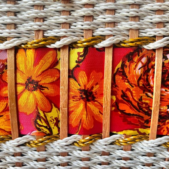 Singer Sewing Basket With Clear Plastic Insert Vintage 1970s Wicker Orange Pink - Picture 12 of 16